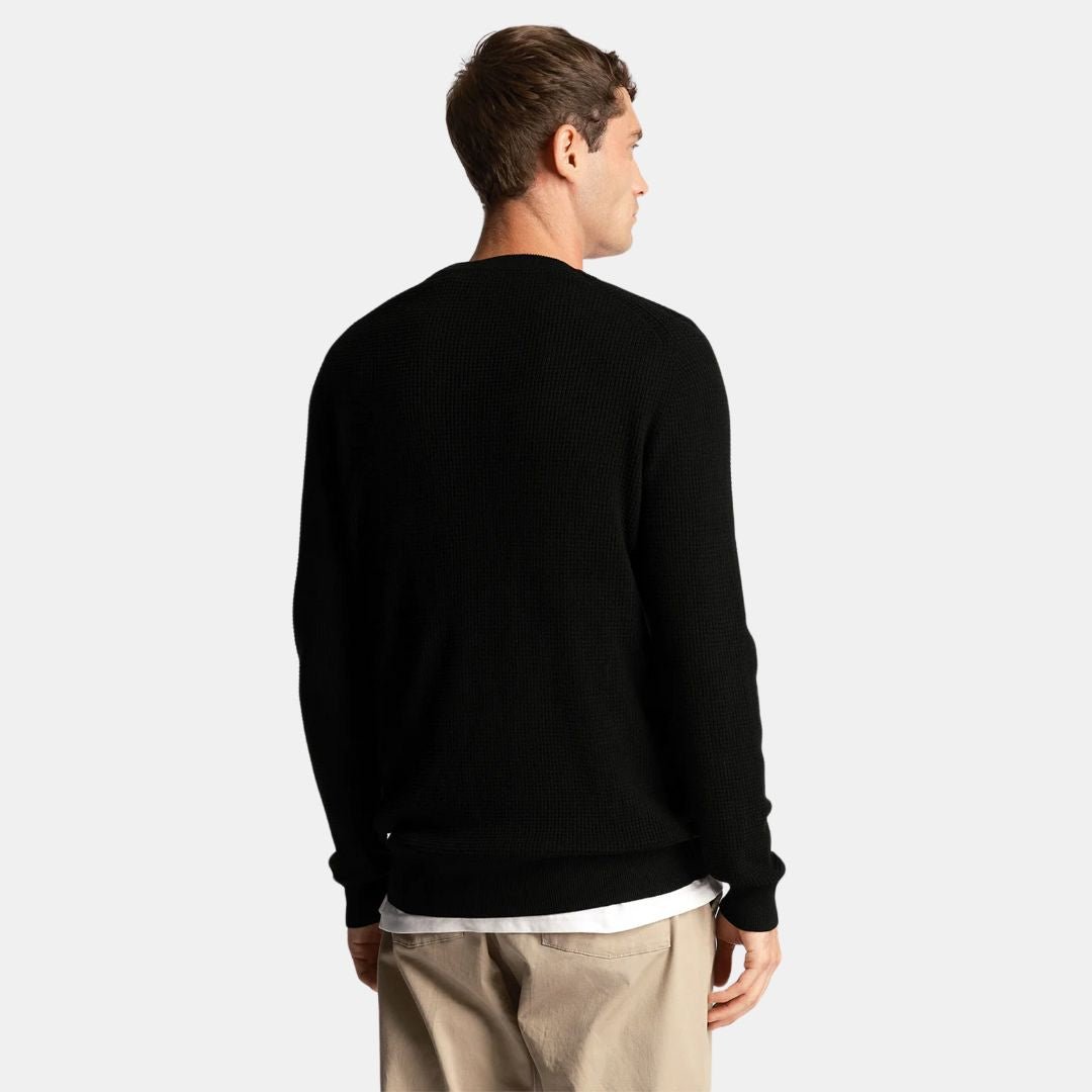 Lyle & Scott Grid Knit Crew Neck Jumper Jet Black - Image 2