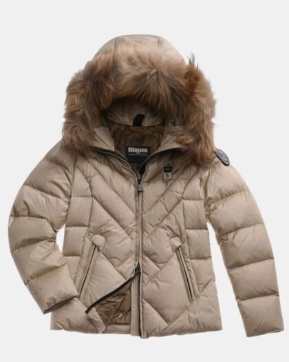 Blauer Geometric Lines Down Jacket Alicia Beige