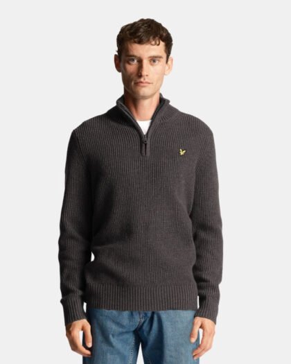 Lyle & Scott Ribbed Quarter Zip Jumper Charcoal Marl