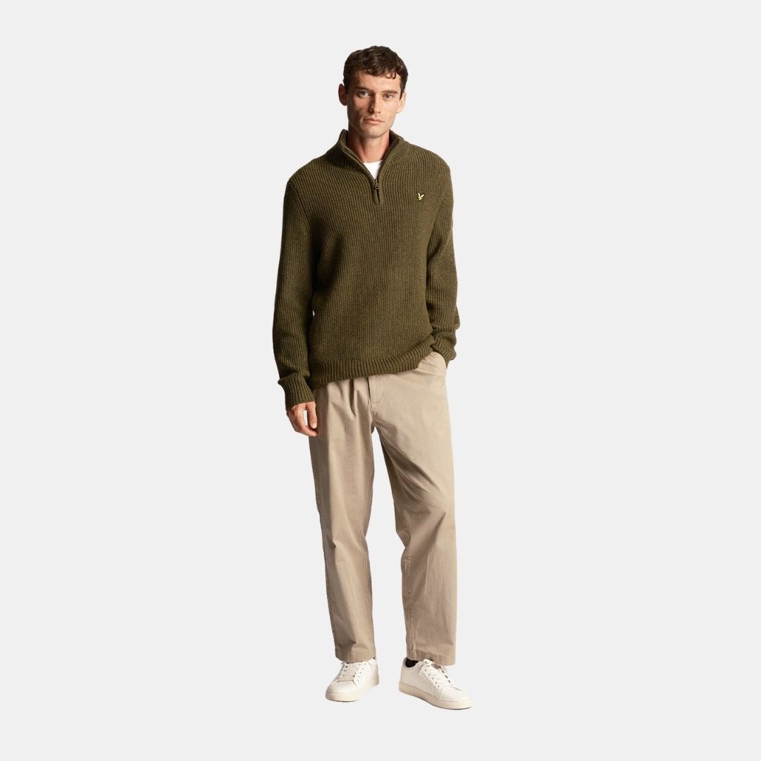 Lyle & Scott Ribbed Quarter Zip Jumper Olive Marl - Image 4