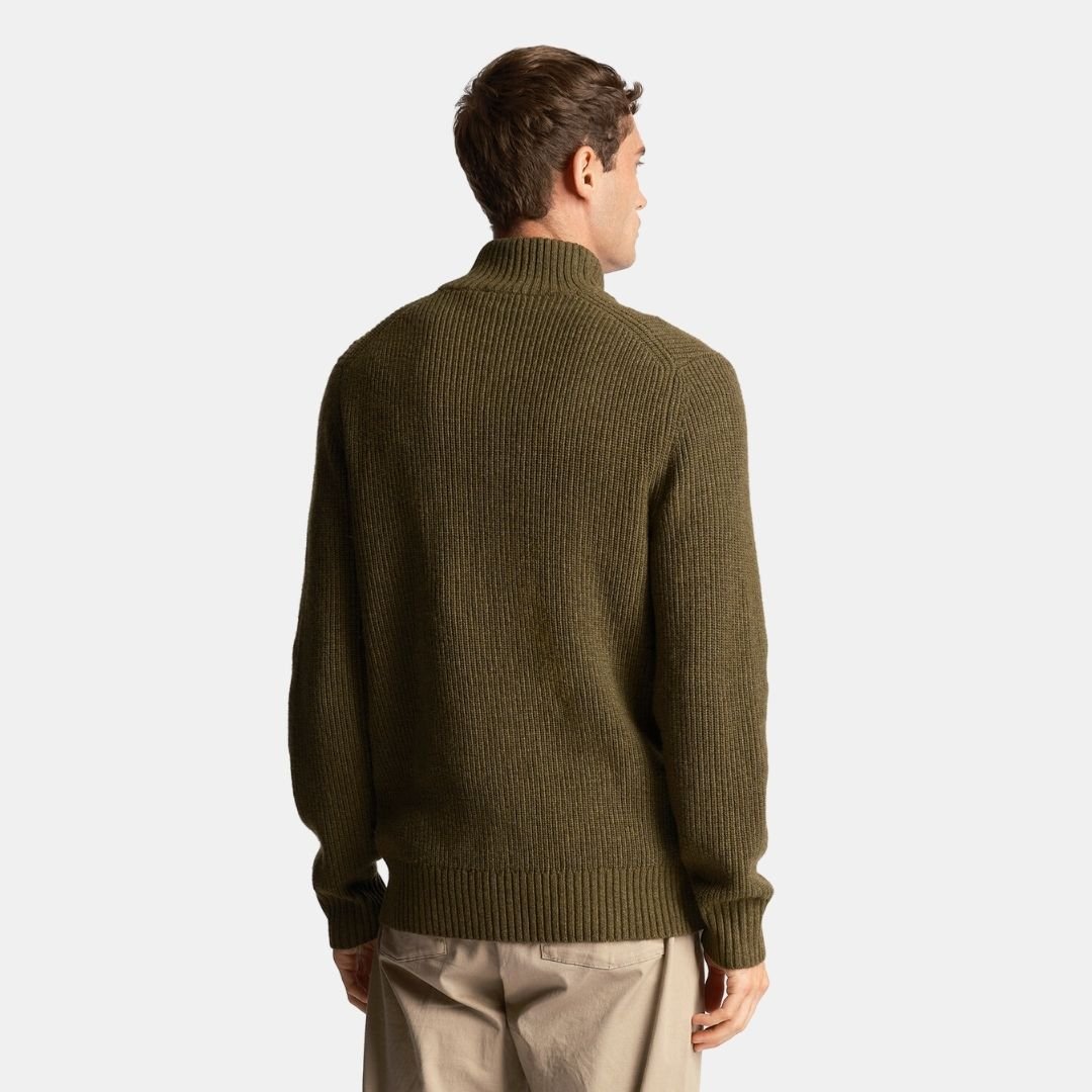 Lyle & Scott Ribbed Quarter Zip Jumper Olive Marl - Image 3