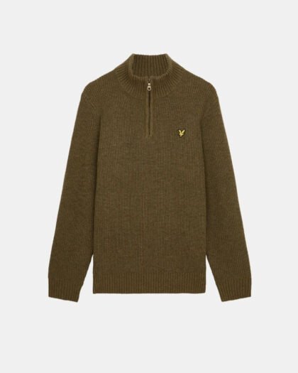 Lyle & Scott Ribbed Quarter Zip Jumper Olive Marl