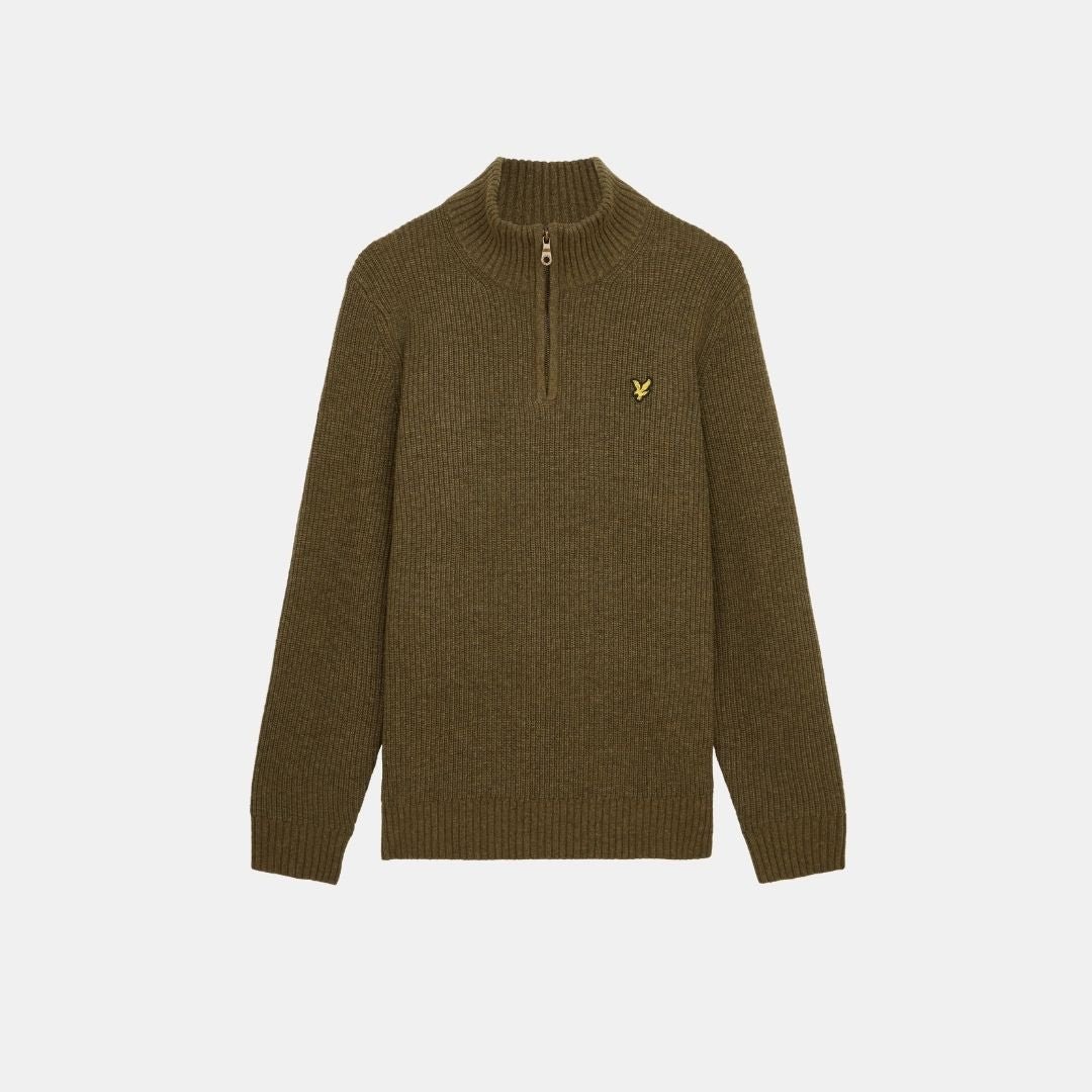 Lyle & Scott Ribbed Quarter Zip Jumper Olive Marl