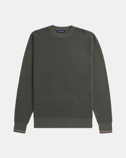 Fred Perry Jersey Waffle Stitch Jumper Field Green