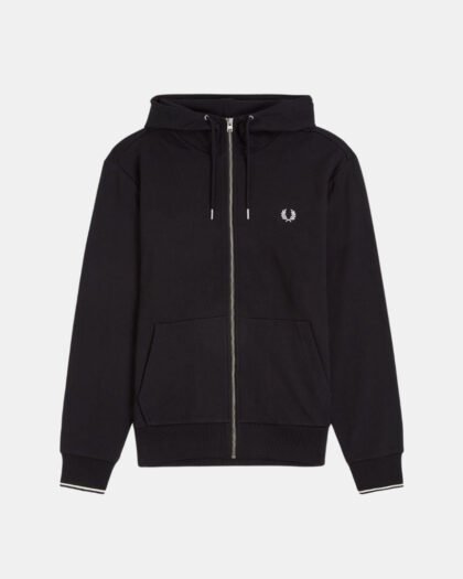 Fred Perry Hooded Zip Through Sweatshirt Black