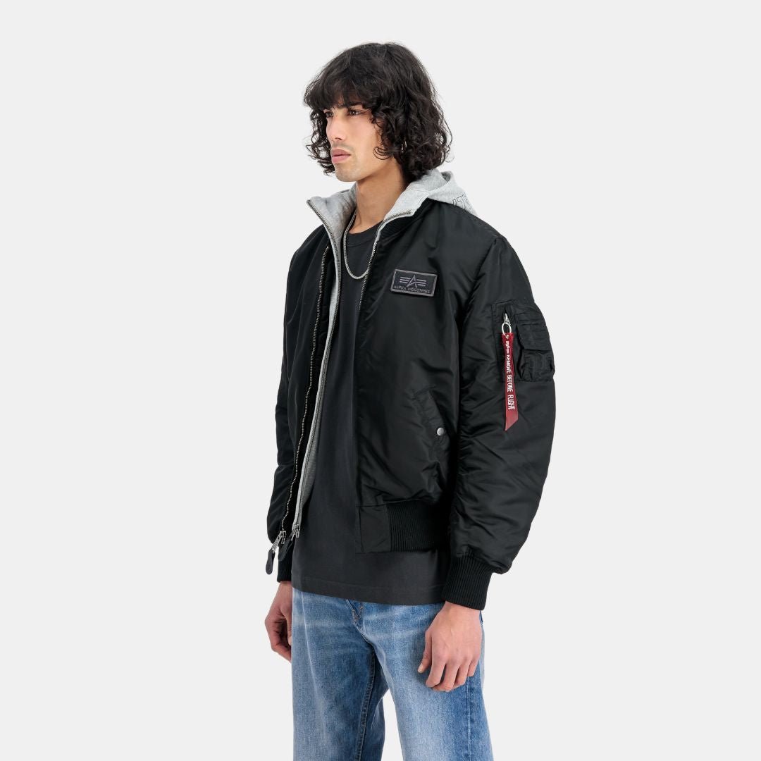Alpha Industries MA-1 D-Tec Hood Bomber Jacket Black - Image 3