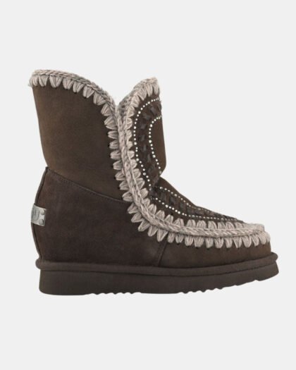 Mou Eskimo Inner Wedge Short Strass & Leather Stitichings Brown Pepper