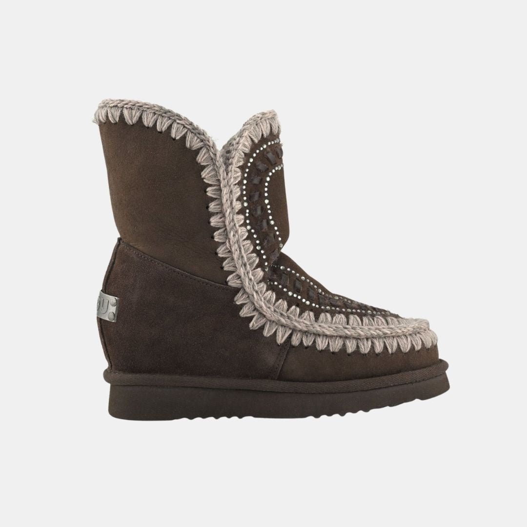 Mou Eskimo Inner Wedge Short Strass & Leather Stitichings Brown Pepper