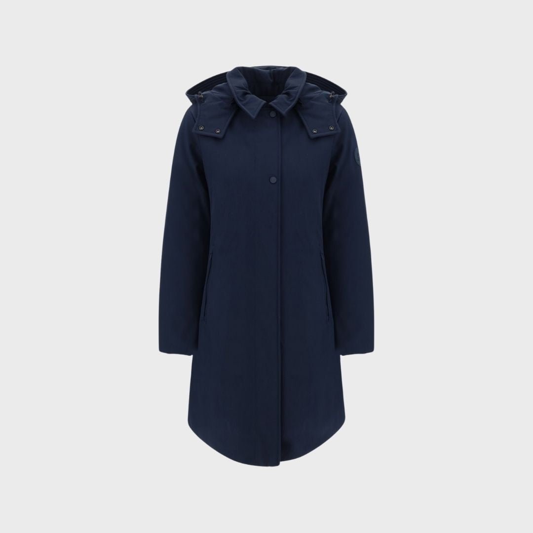 Woolrich Women's Firth Down Hooded Trench Melton Blue