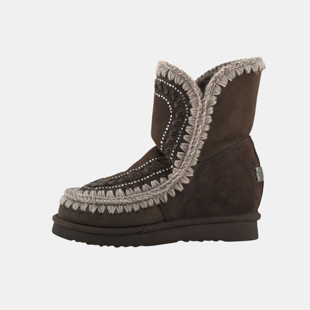 Mou Eskimo Inner Wedge Short Strass & Leather Stitichings Brown Pepper - Image 2