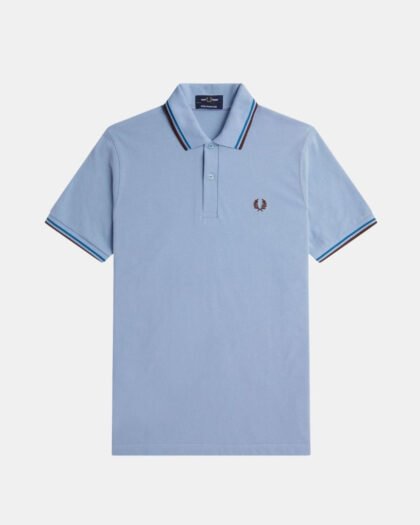 Fred Perry M12 Twin Tipped Shirt Sky Runaway Bay Ocean & Oxblood
