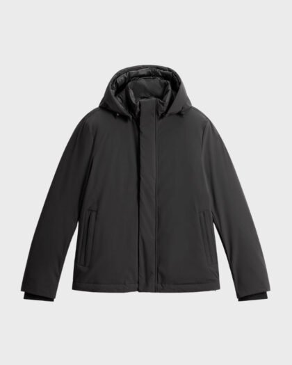 Woolrich Men's Stretch Nylon Jacket With Padding And Removable Hood Black