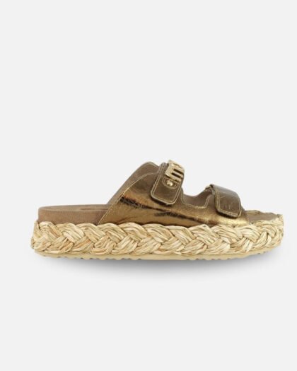 Mou Raffia Braid Sandal Leather Upper Untique Gold