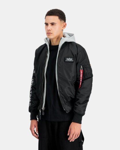 Alpha Industries MA-1 D-Tec Sleeve Embroidery Bomber Jacket Black/Grey