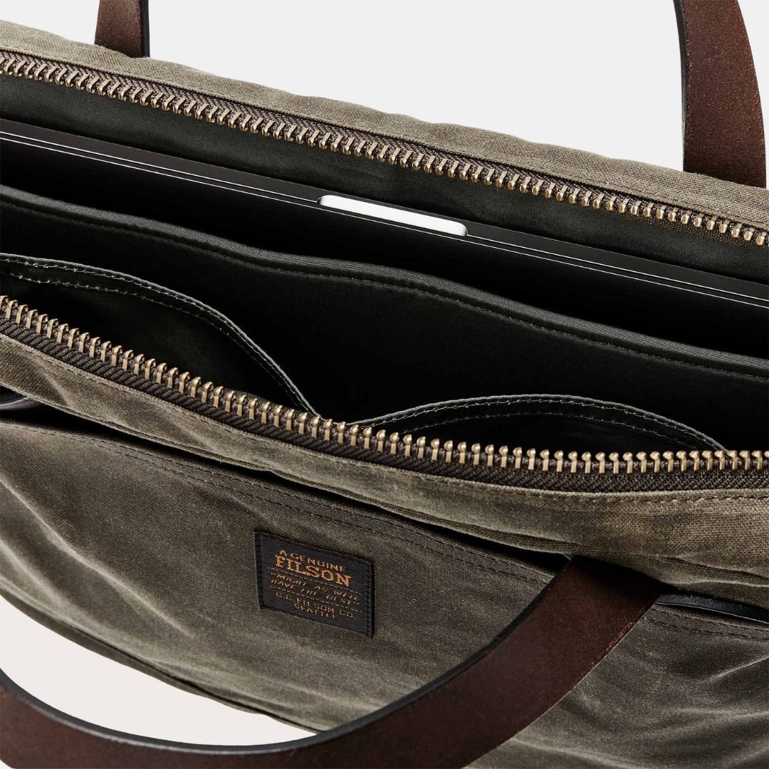 Filson Tin Cloth Compact Briefcase Otter Green - Image 4