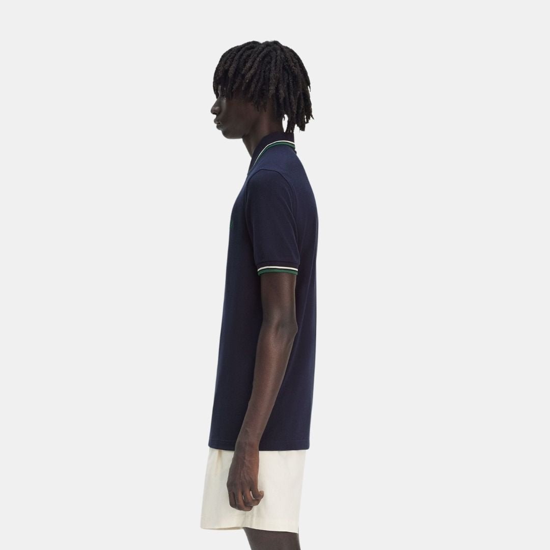 Fred Perry Polo M3600 Dark Carbon Light Ecru & Label Green - Image 4