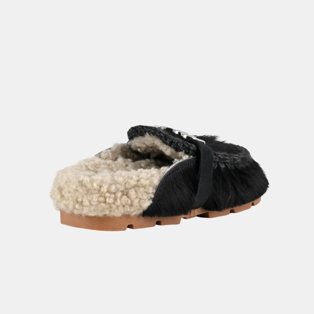 Mou Winter Bio Slide Long Hair Pony & Logo Long Hair Pony Black - Image 4