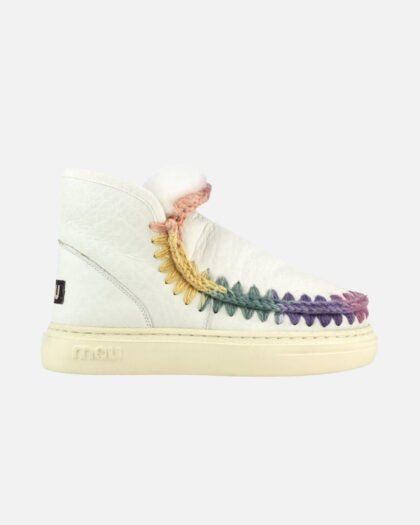 Mou Eskimo Sneaker Bold Rainbow Stitching Nubuck True White