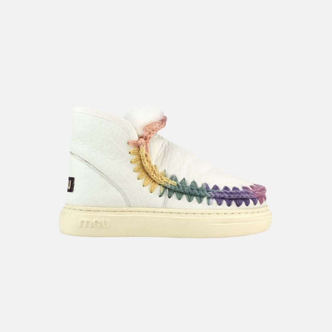 Mou Eskimo Sneaker Bold Rainbow Stitching Nubuck True White