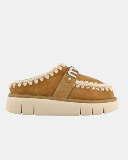 Mou Bounce Clog Metal Logo Cognac Suede