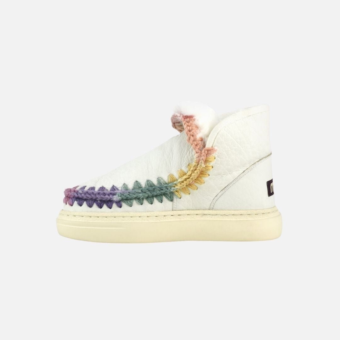 Mou Eskimo Sneaker Bold Rainbow Stitching Nubuck True White - Image 2