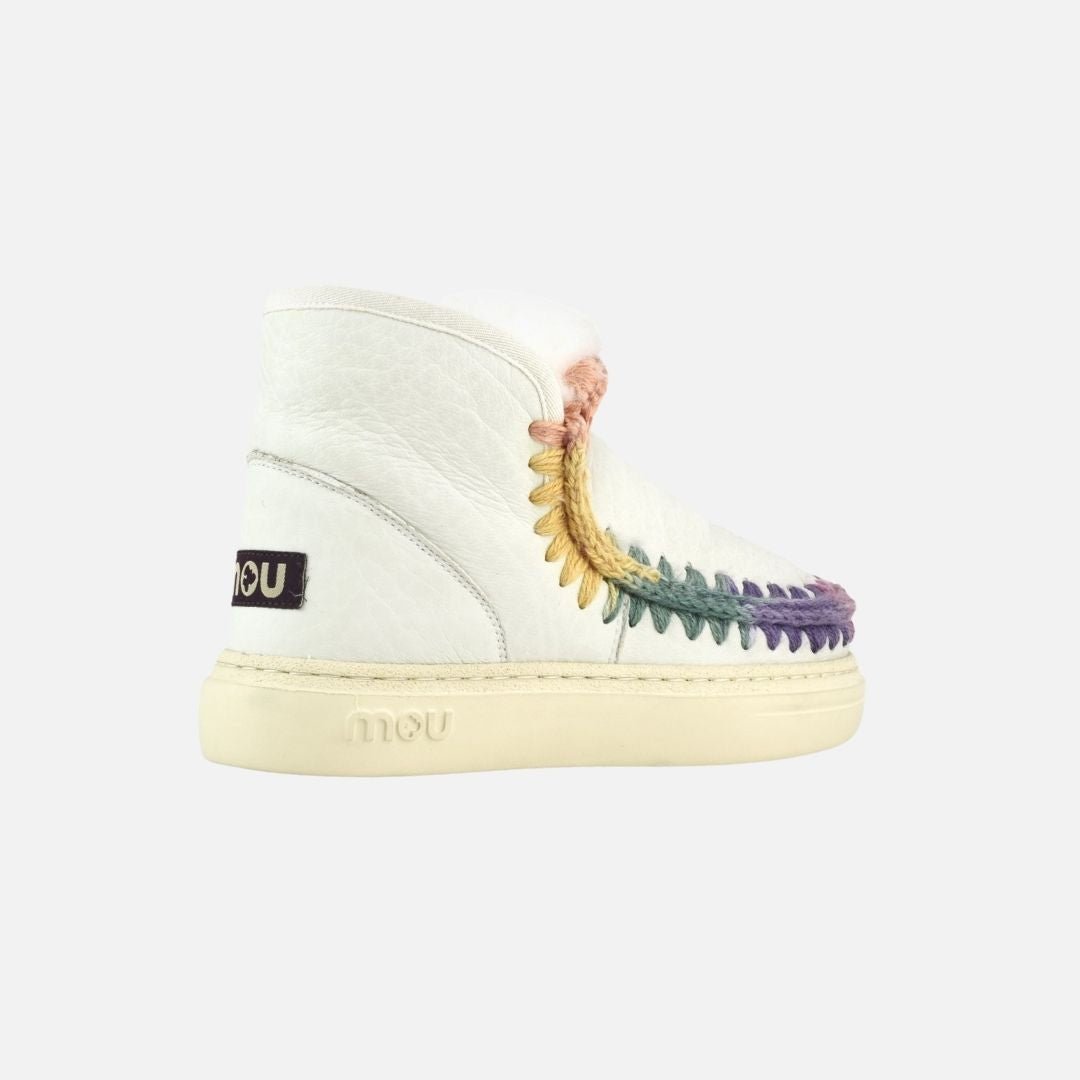 Mou Eskimo Sneaker Bold Rainbow Stitching Nubuck True White - Image 4