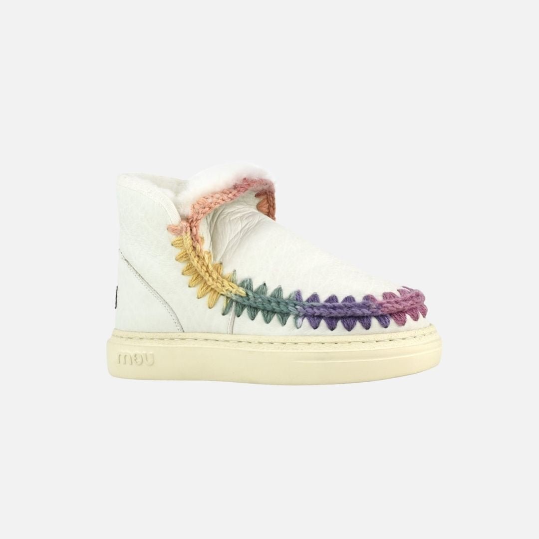 Mou Eskimo Sneaker Bold Rainbow Stitching Nubuck True White - Image 3