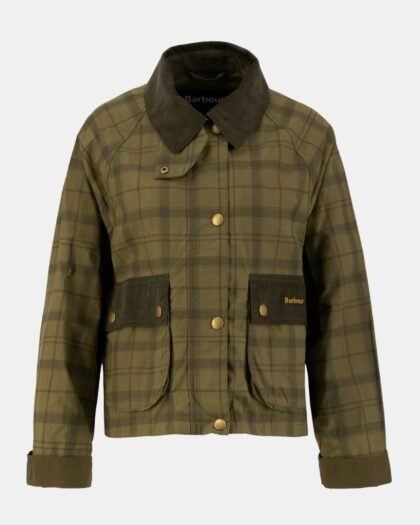 Barbour Tartan Cropped Beadnell Casual Jacket Dusky Green Tartan/Highland