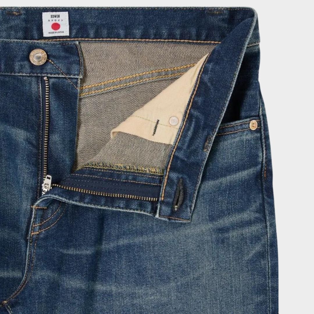 Edwin Slim Tapered Jeans Mid Blue Dark Used - Image 3