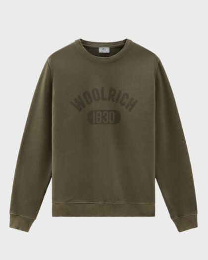 Woolrich Garment Dyed Logo Crewneck Lake Olive