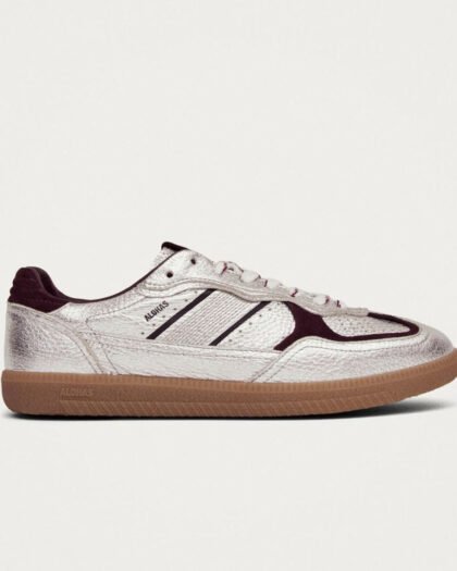 Alohas 490 Grain Shimmer Silver & Burgundy Leather Sneakers
