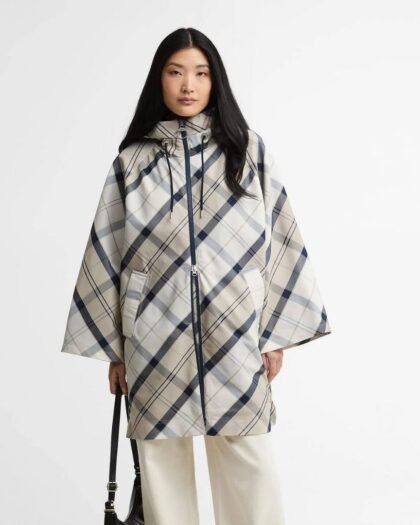 Barbour Kinsale Tartan Showerproof Cape Dress Navy Tartan