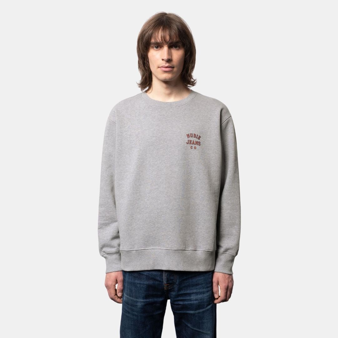 Nudie Jeans Co Frasse Logo Sweatshirt Grey Melange - Image 2