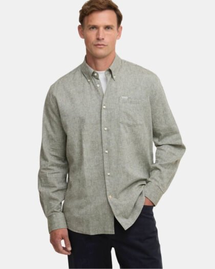Barbour Nelson Linen Blend Regular Shirt Bleached Olive