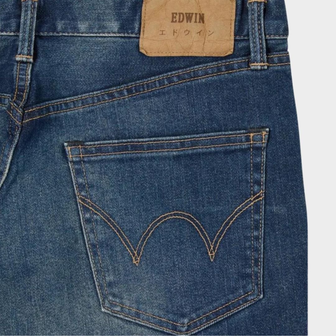 Edwin Slim Tapered Jeans Mid Blue Dark Used - Image 4