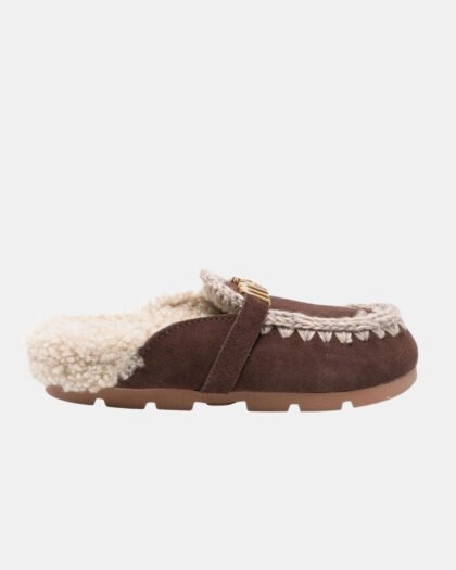Mou Winter Bio Slide Suede-Letter Logo Brown Pepper