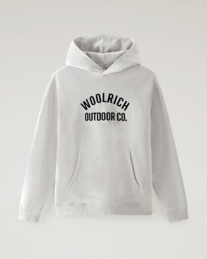 Woolrich Organic Cotton Script Hoodie Men's Light Grey Melange