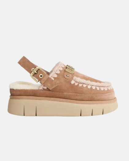 Mou Bounce Clog Back Strap-Letter Pink Brown