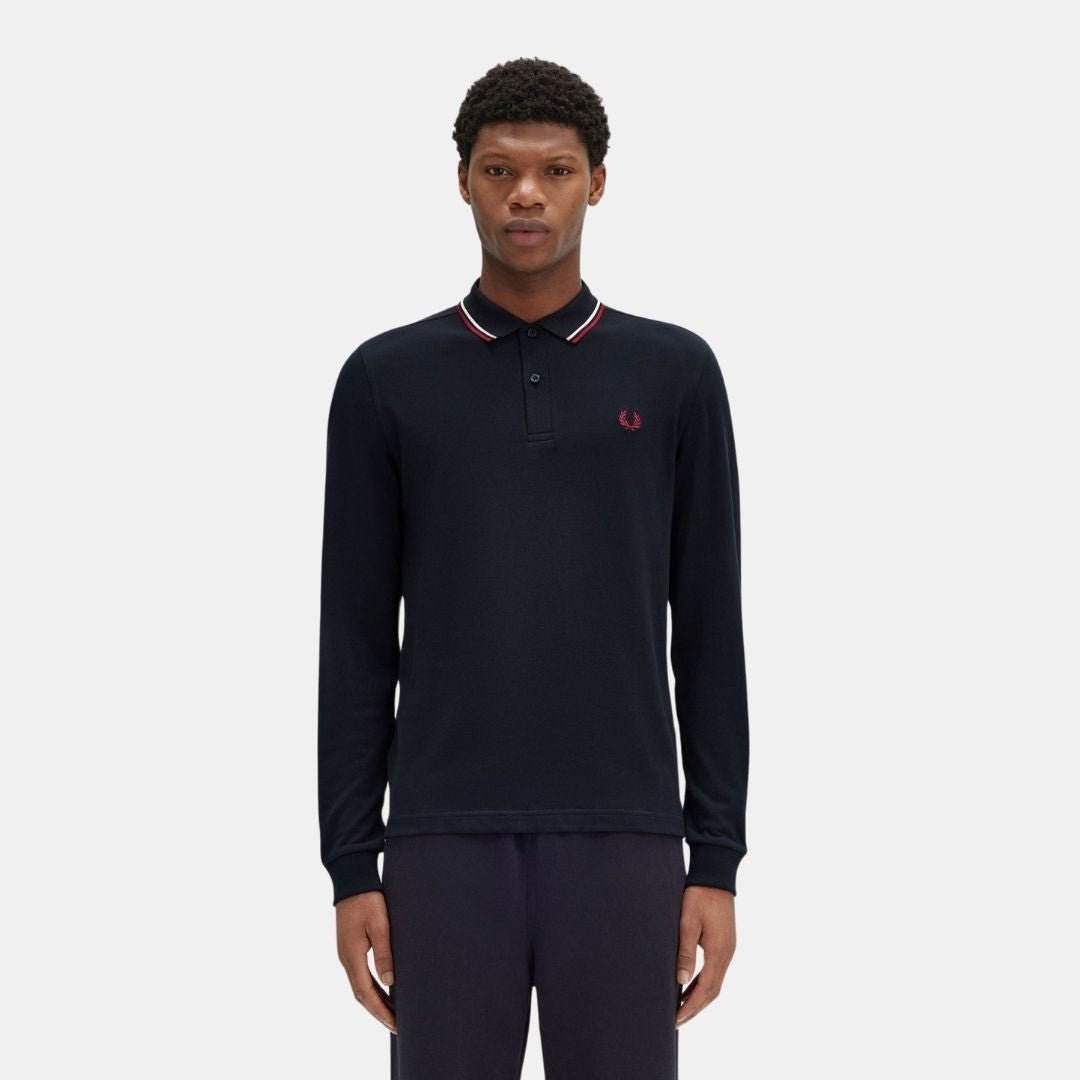 Fred Perry LS Polo M3636 Twin Tipped Navy - Image 3