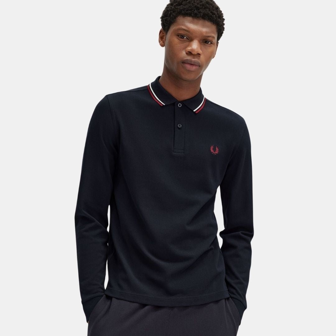 Fred Perry LS Polo M3636 Twin Tipped Navy - Image 4