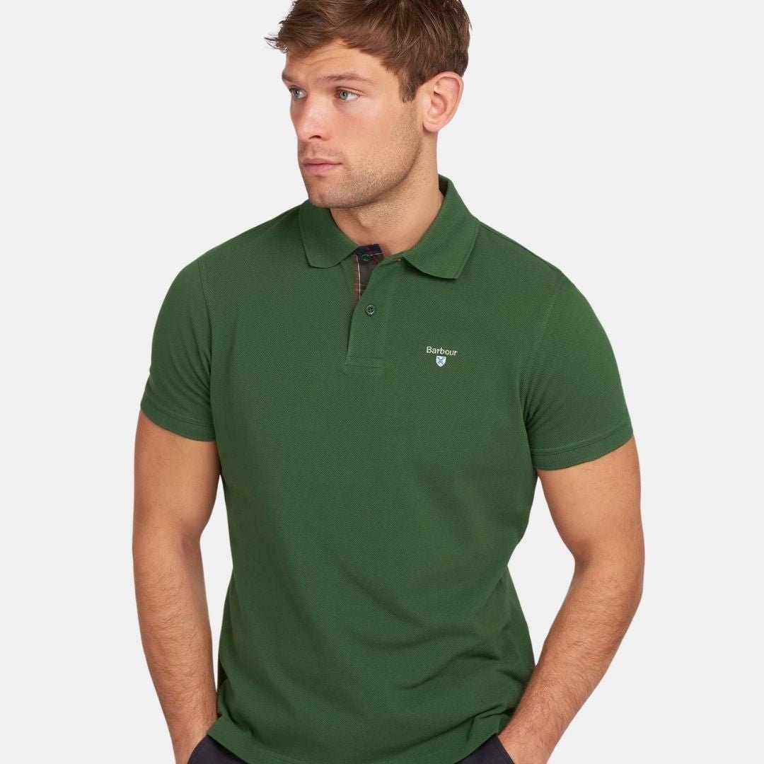 Barbour Tartan Pique Polo Shirt Racing Green - Image 2