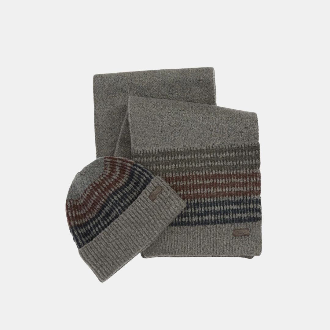 Barbour Branton Beanie and Scarf Gift Set Midnight Oak