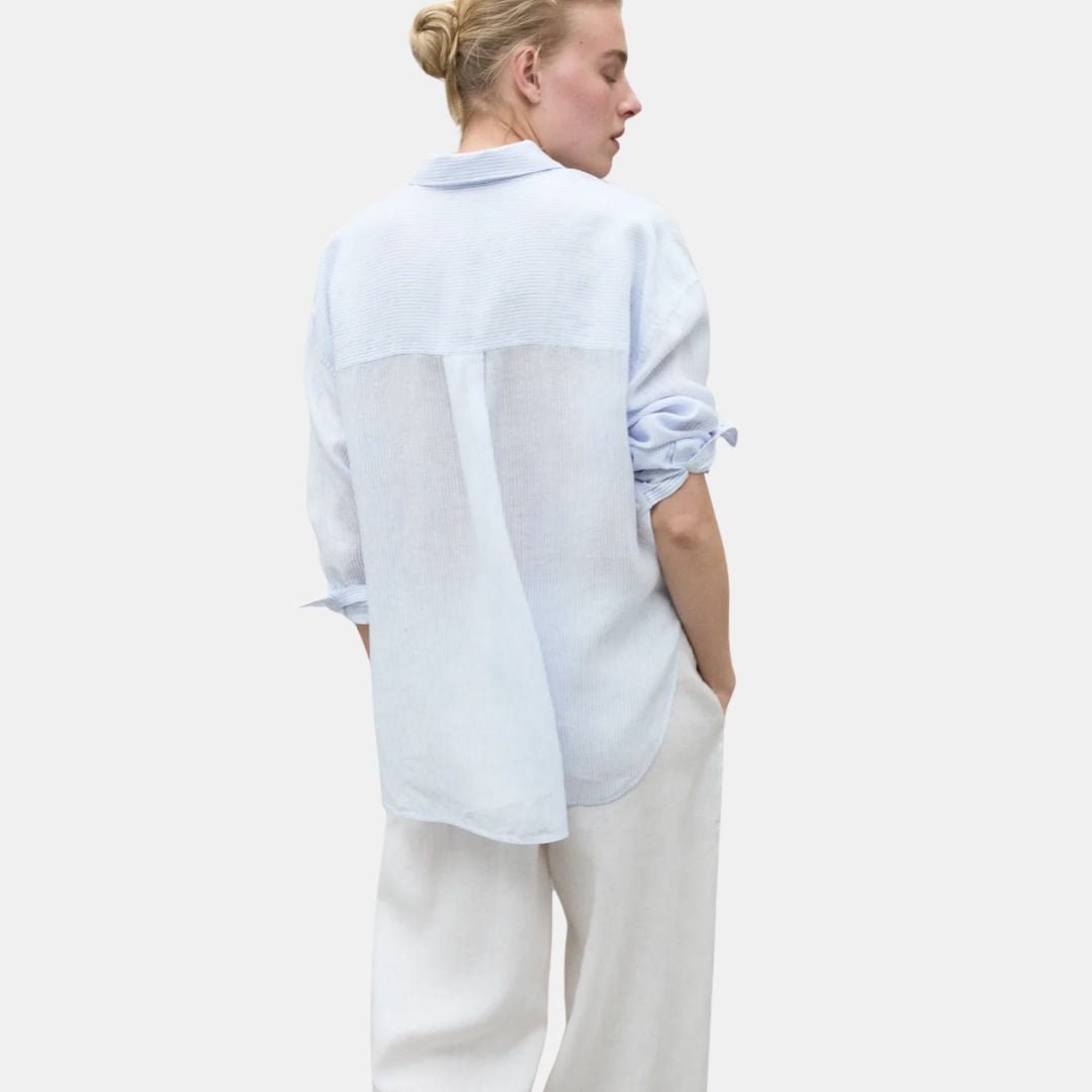 Ecoalf Daria Linen Shirt White Sky Blue Stripes - Image 3