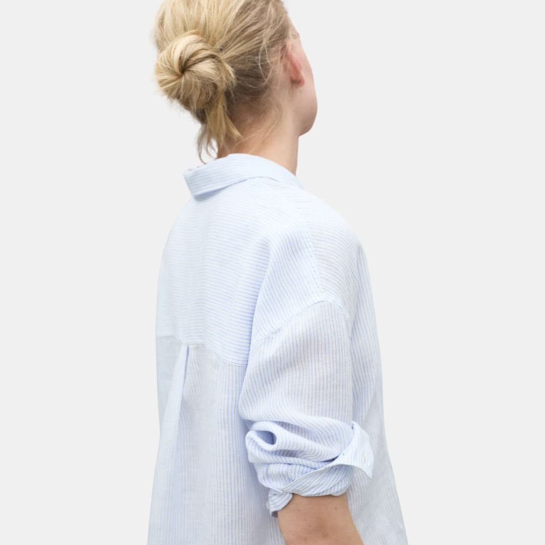 Ecoalf Daria Linen Shirt White Sky Blue Stripes - Image 4
