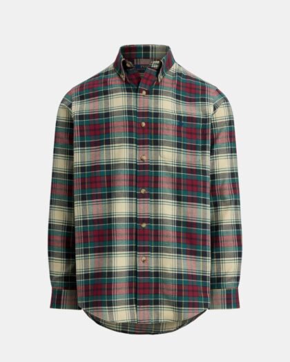 Polo Ralph Lauren Custom Fit Plaid Performance Shirt Cream Red Multi