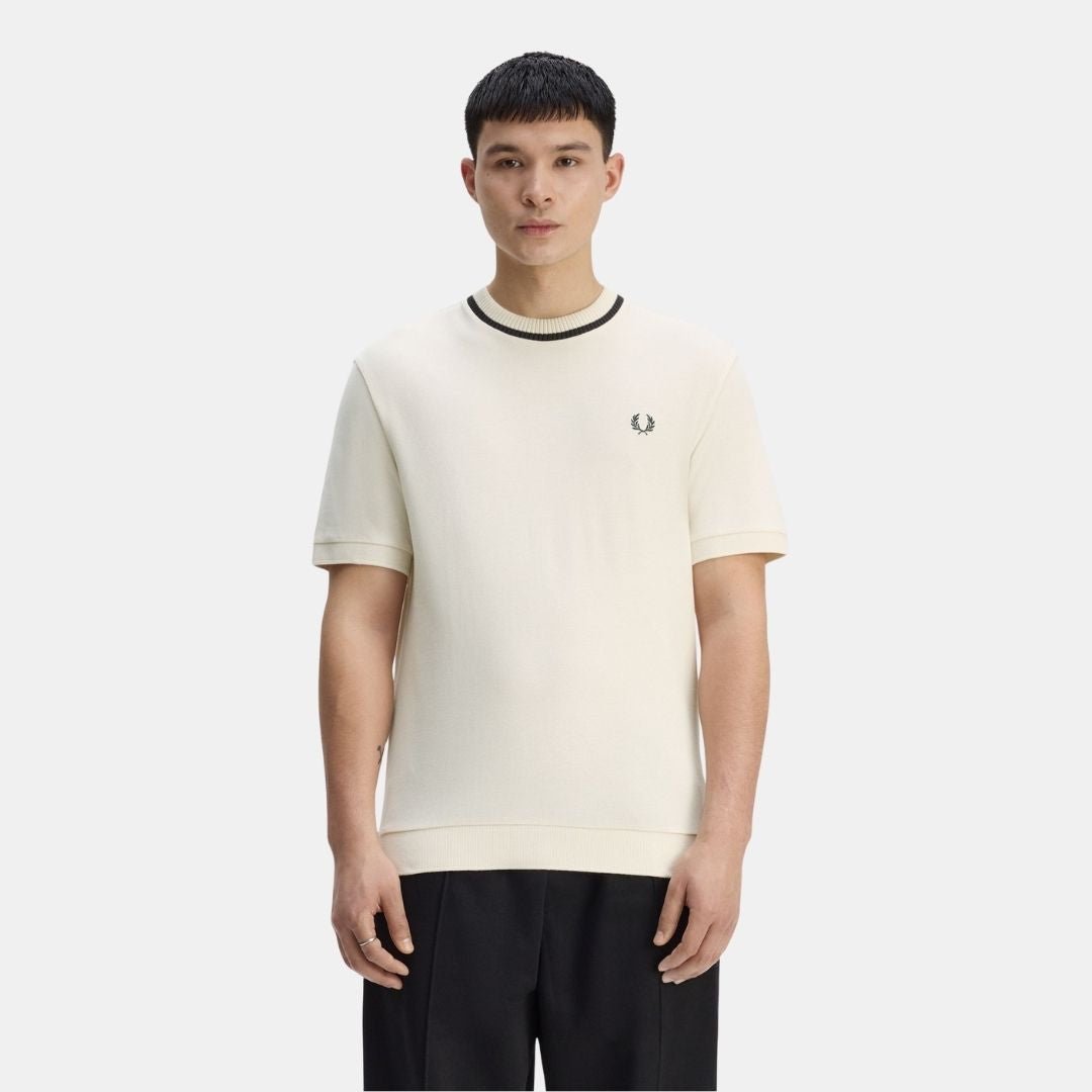 Fred Perry Crew Neck Piqué T-Shirt Ecru - Image 2