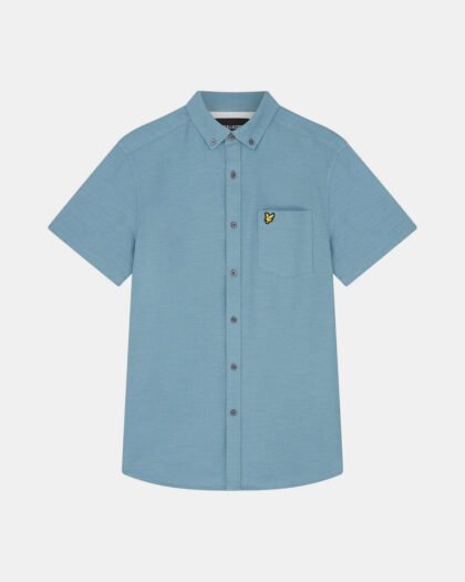 Lyle & Scott Cotton Slub Short Sleeve Shirt Skipton Blue