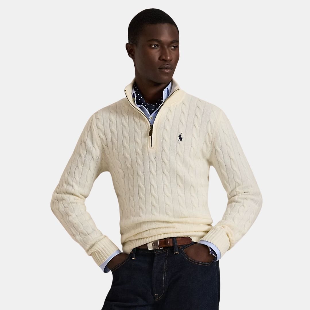 Polo Ralph Lauren Long Sleeve Pullover Quarter Zip Cream - Image 2