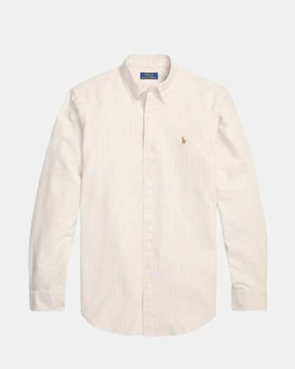 Polo Ralph Lauren Custom Fit Striped Oxford Shirt Beige/White