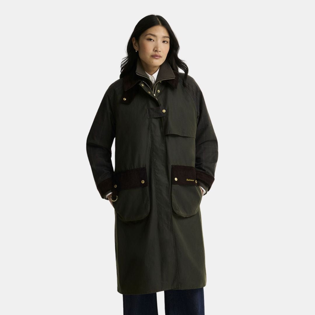 Barbour Checked Kirklees Wax Jacket Olive - Image 3